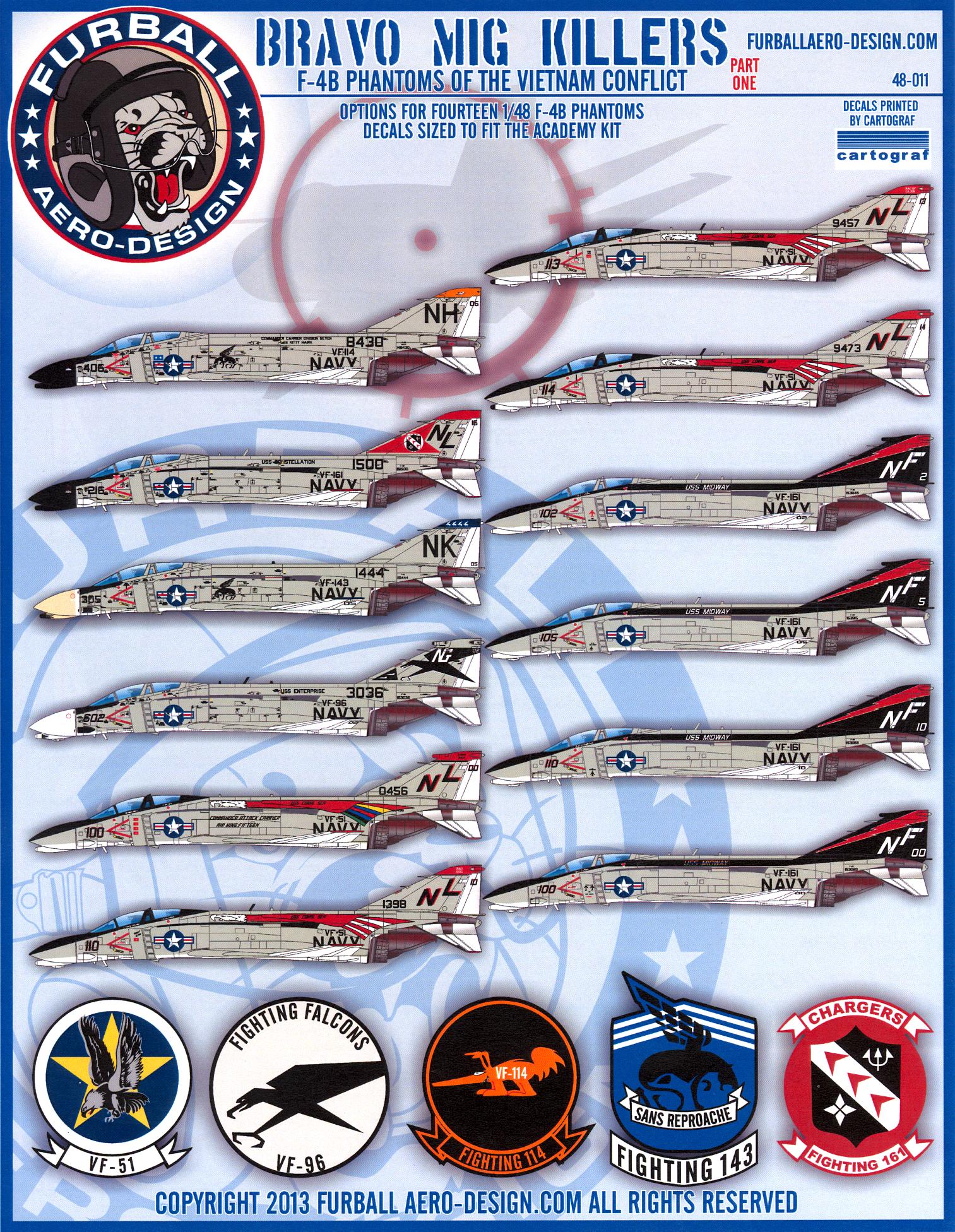 Furball Decals 1/48 BRAVO MIG KILLERS F4B PHANTOM II Fighters in